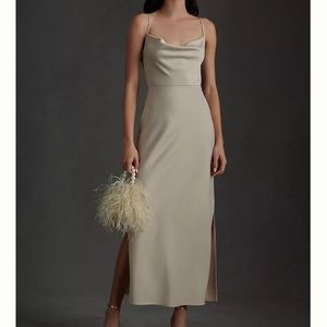 BHLDN Cali Satin Cowl-Neck Midi Slip Dress